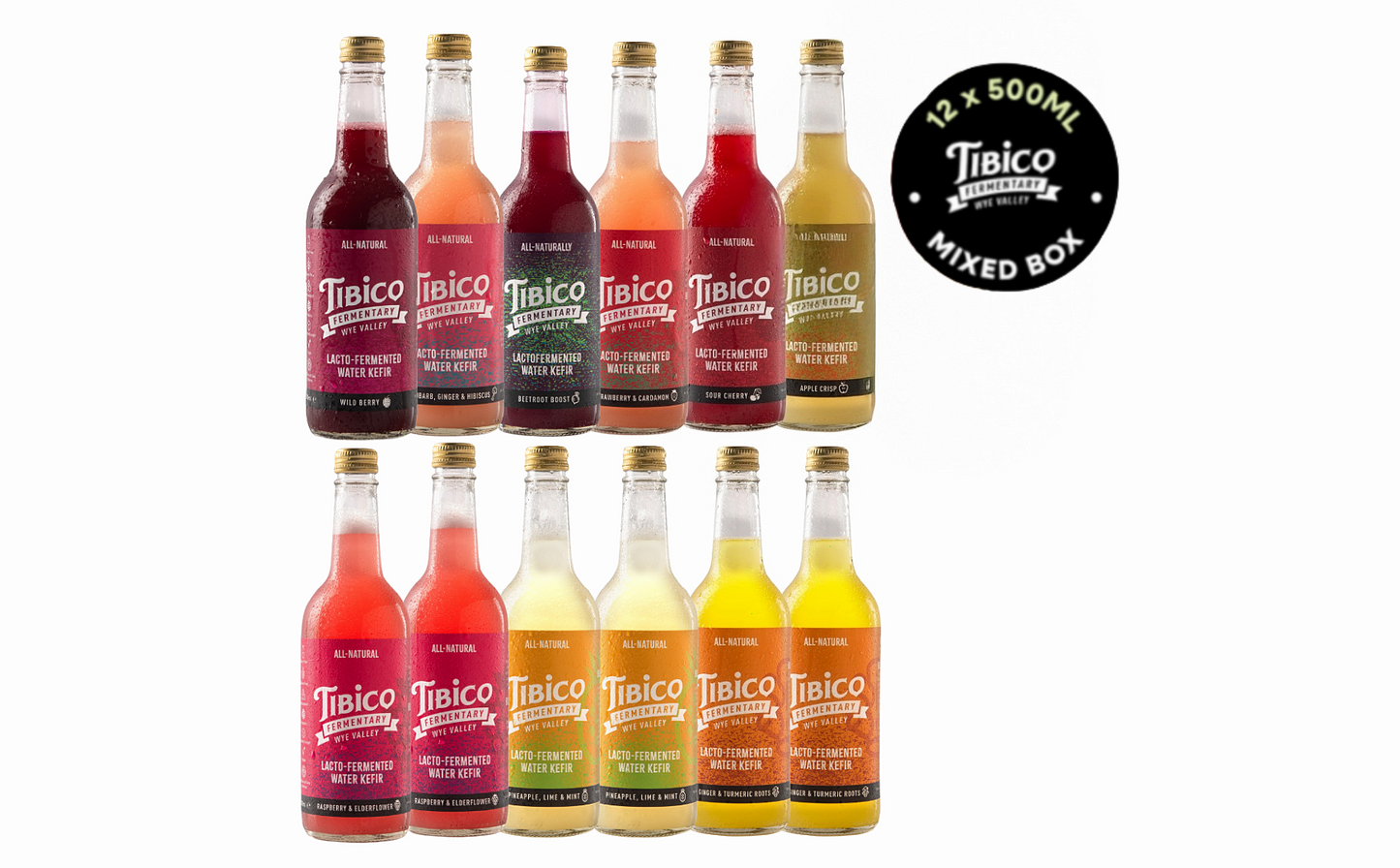 Mixed Water Kefirs: 12 x 500 ml